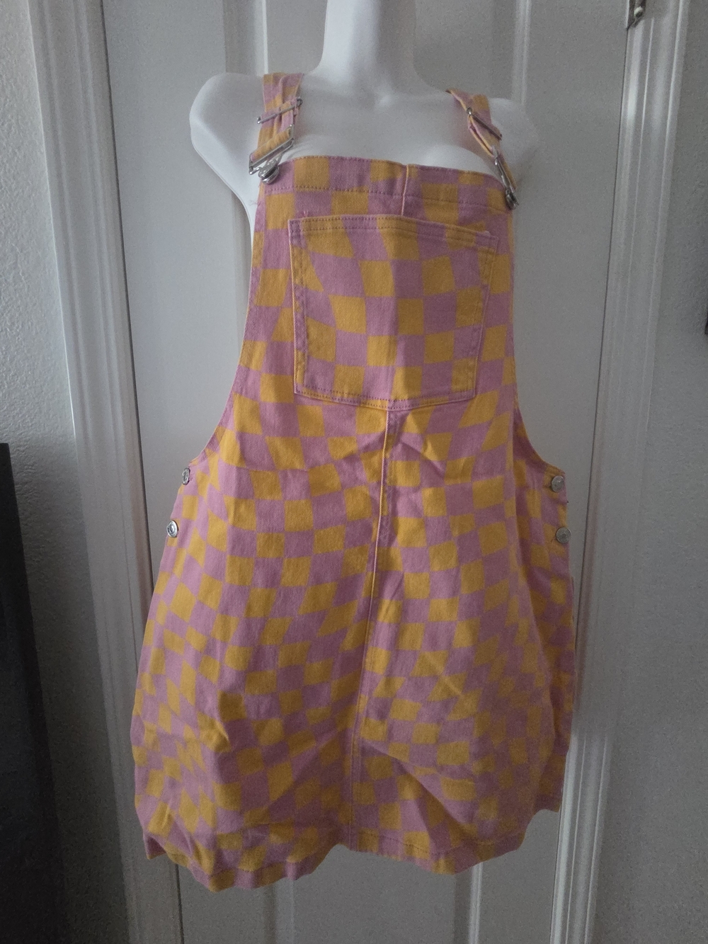 Forever 21 Pink And Orange Checkered Overall Dress OX.